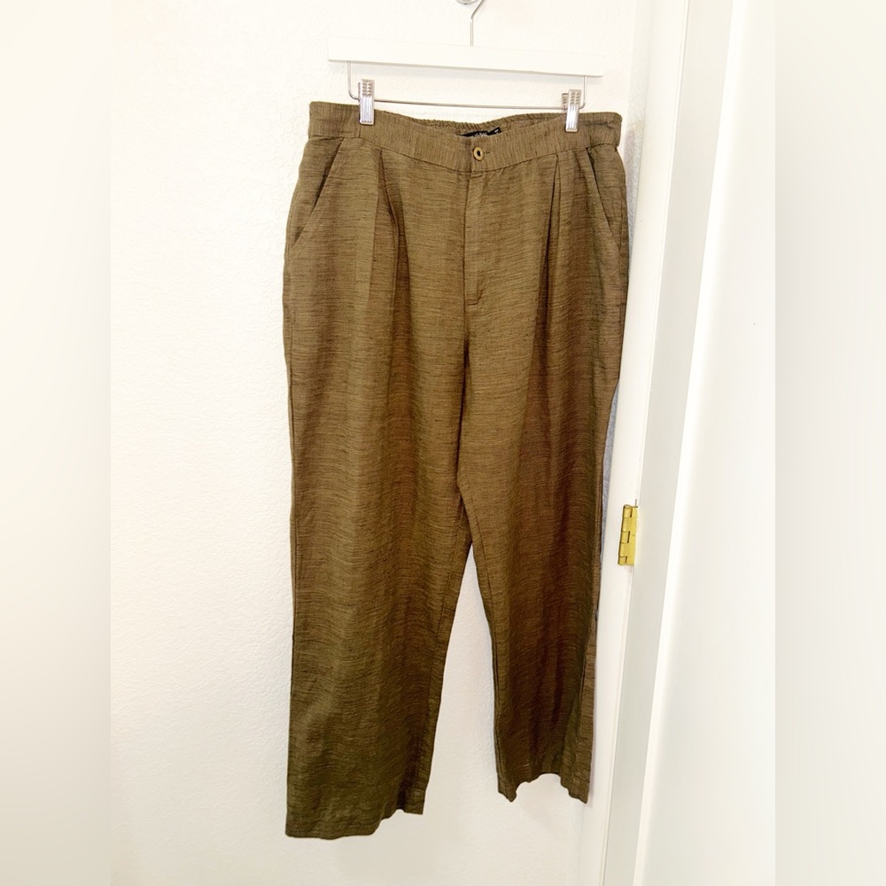 GUDRUN SJODEN The Linen Blend Pleat Front Lagenlook Wide Leg Trouser Pant SZ: L